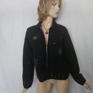 KATE HILL Knit Full Zip Jacket Coat 100% Wool Sz M